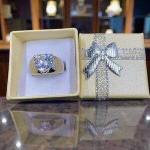 Swarovski Heart Cut Ring White Gold SZ 7 Coquette Statement Glam Bling Giftable